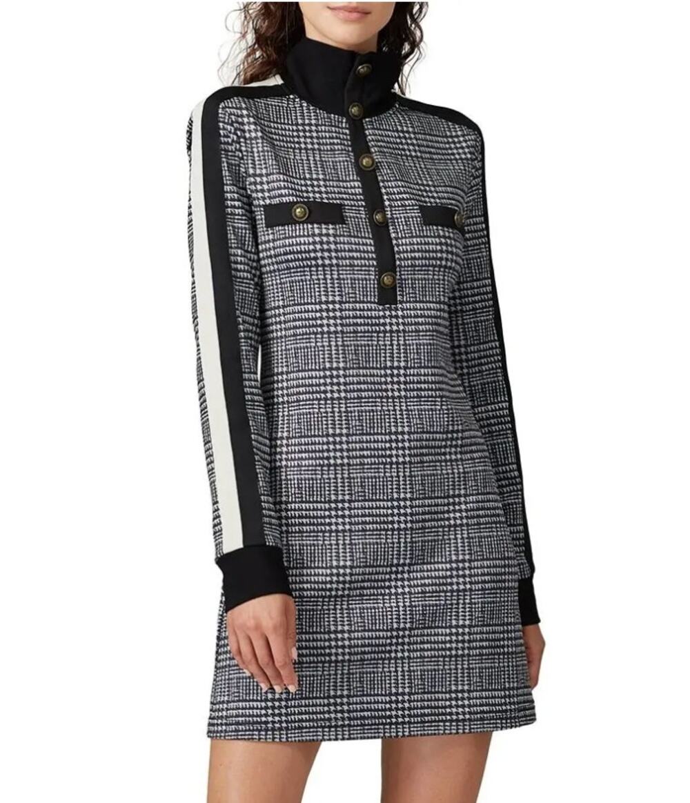 Pam & Gela Black Gray Mod Herringbone Mini Dress XS Sporty Bodycon Retro $275